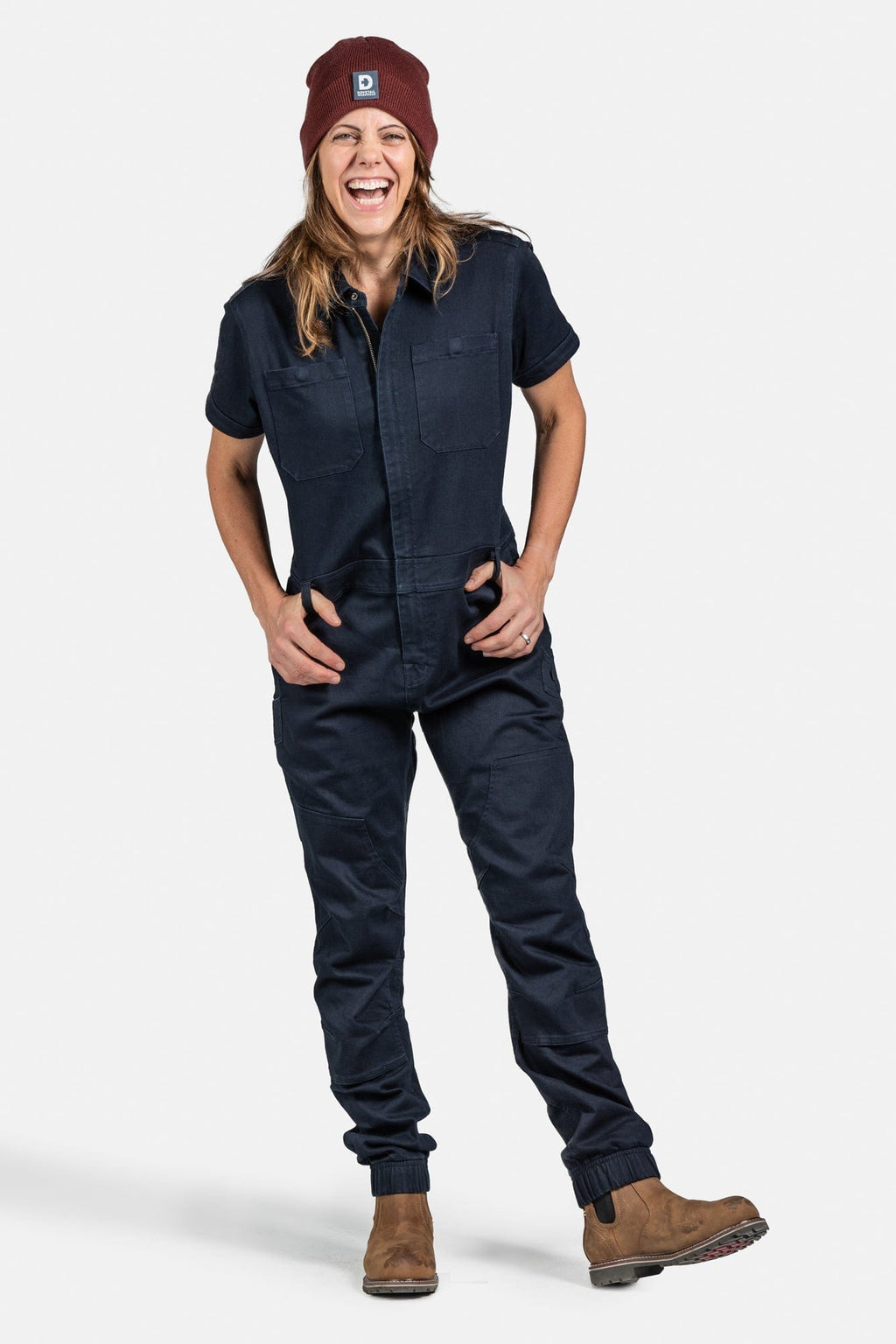 Hadley Short Sleeve Coveralls in Sulfur Navy Work Pants Dovetail Workwear
