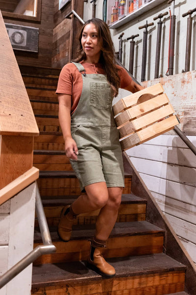Utility Short Overalls in Light Kelp Green
