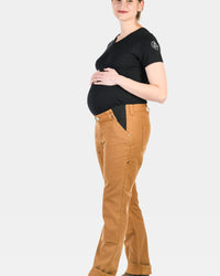 Anna Maternity Work Pants in Saddle Brown Stretch Canvas Work Pants Dovetail Workwear