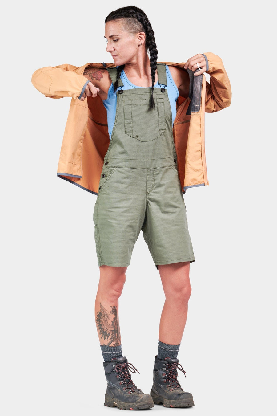 Ultra Light Shortall in Lichen Green Ripstop Work Pants Dovetail Workwear