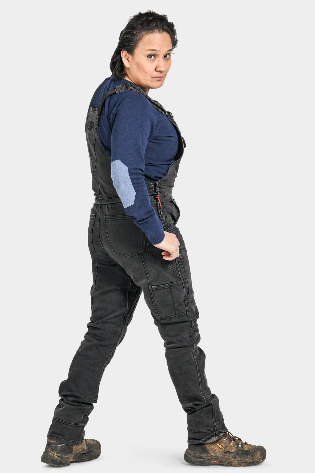 Freshley Drop Seat Overalls in Black Stretch Thermal Denim Dovetail Workwear