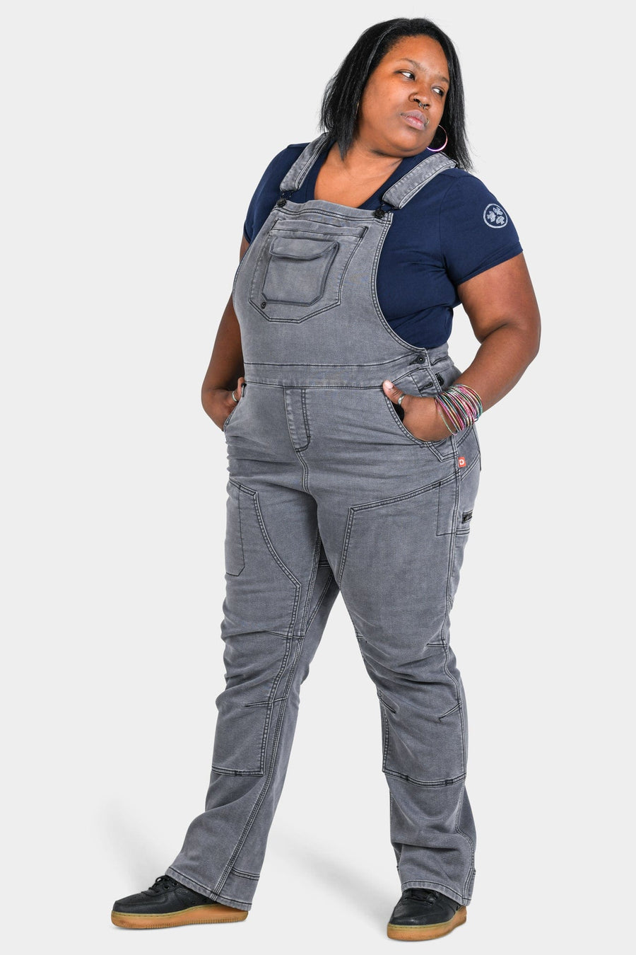 Freshley Drop Seat Overalls in Grey Stretch Thermal Denim Dovetail Workwear