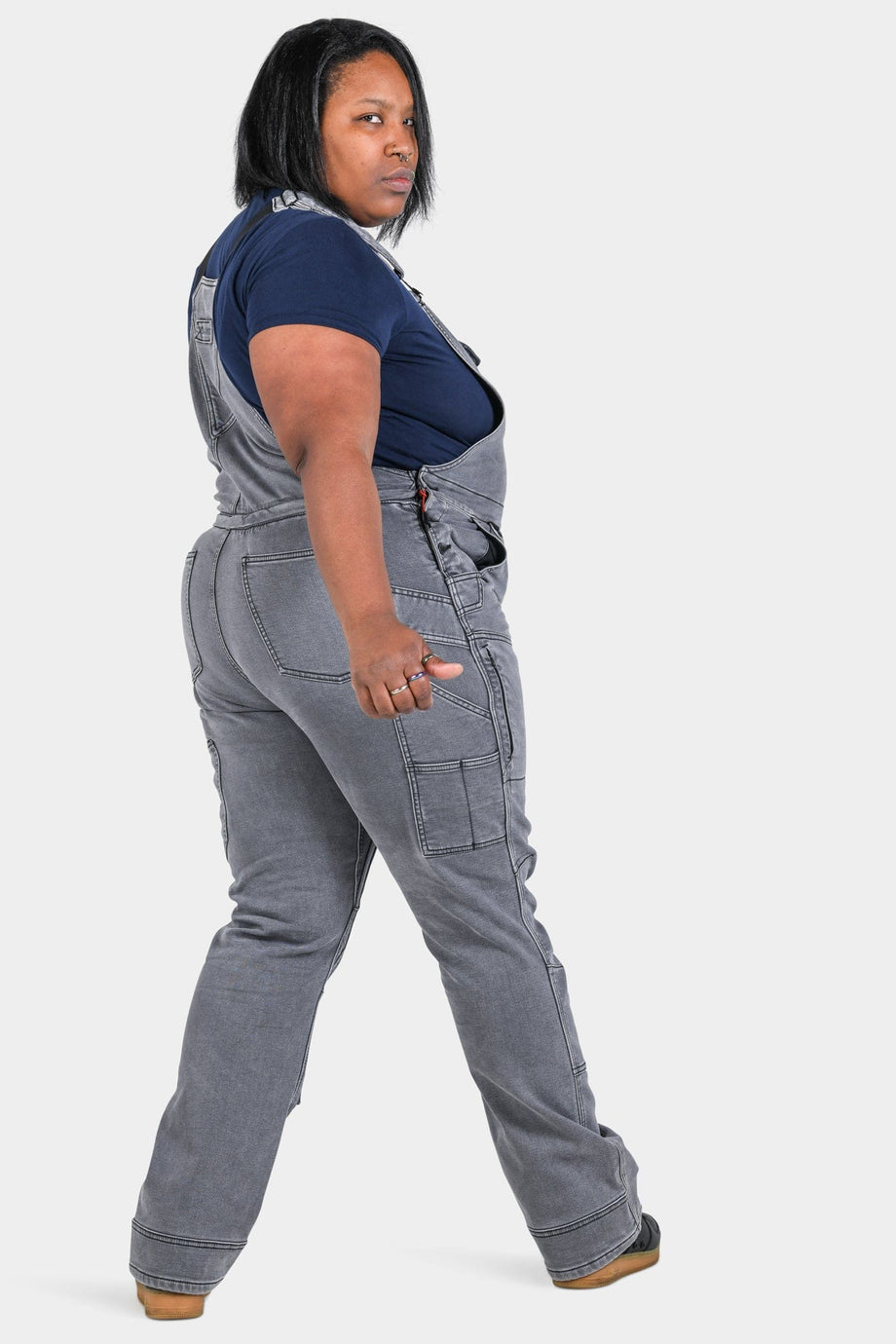 Freshley Drop Seat Overalls in Grey Stretch Thermal Denim