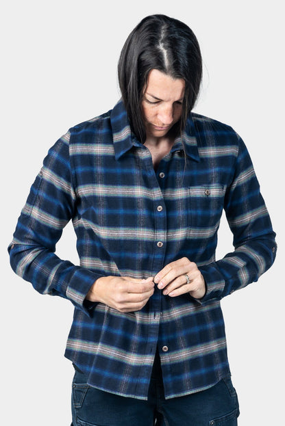 Closeout Givens Workshirt in Stretch Flannel - Coffee and Vintage Blue Work Shirt Dovetail Workwear