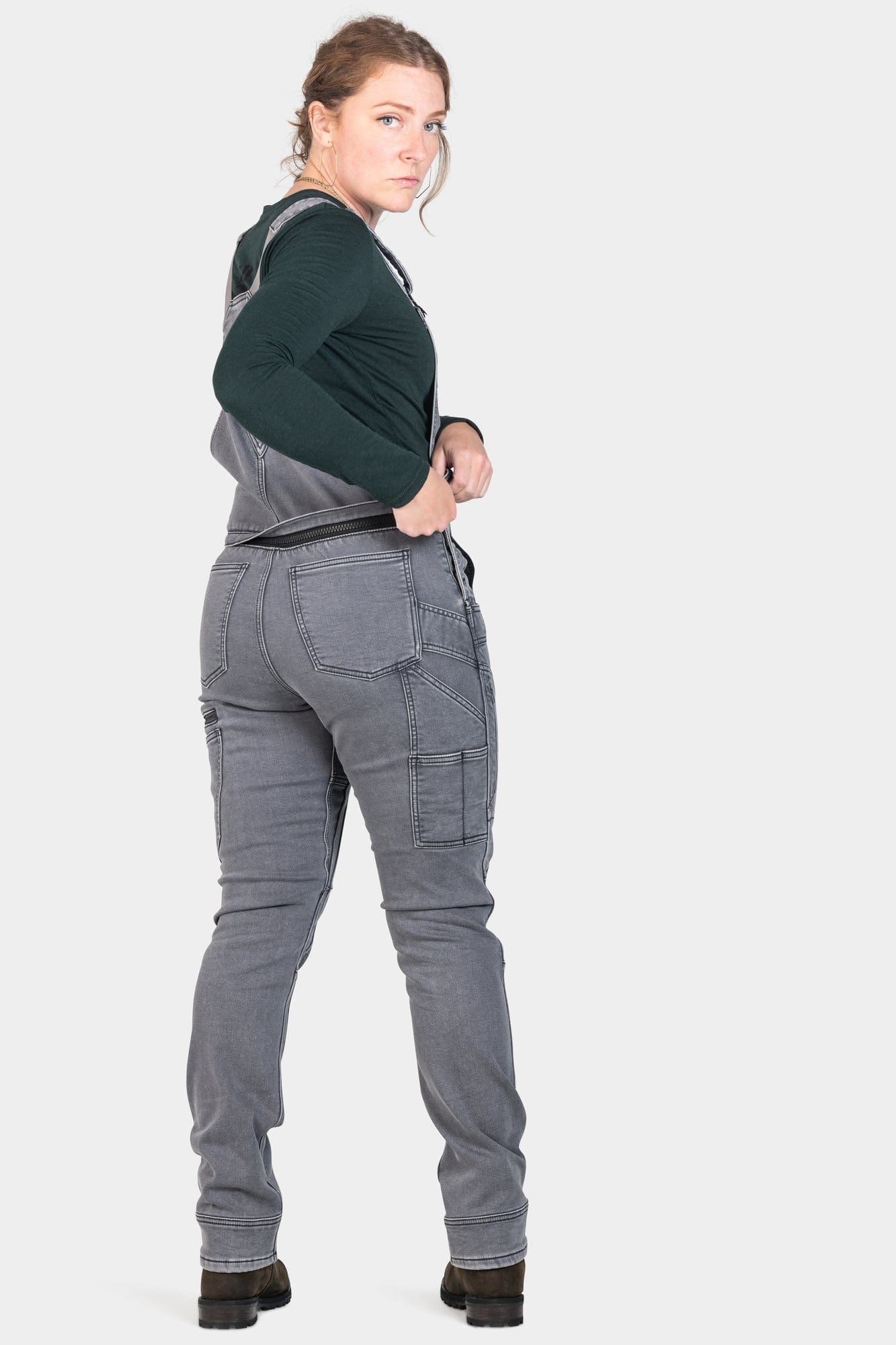 Freshley Drop Seat Overalls in Grey Stretch Thermal Denim Dovetail Workwear