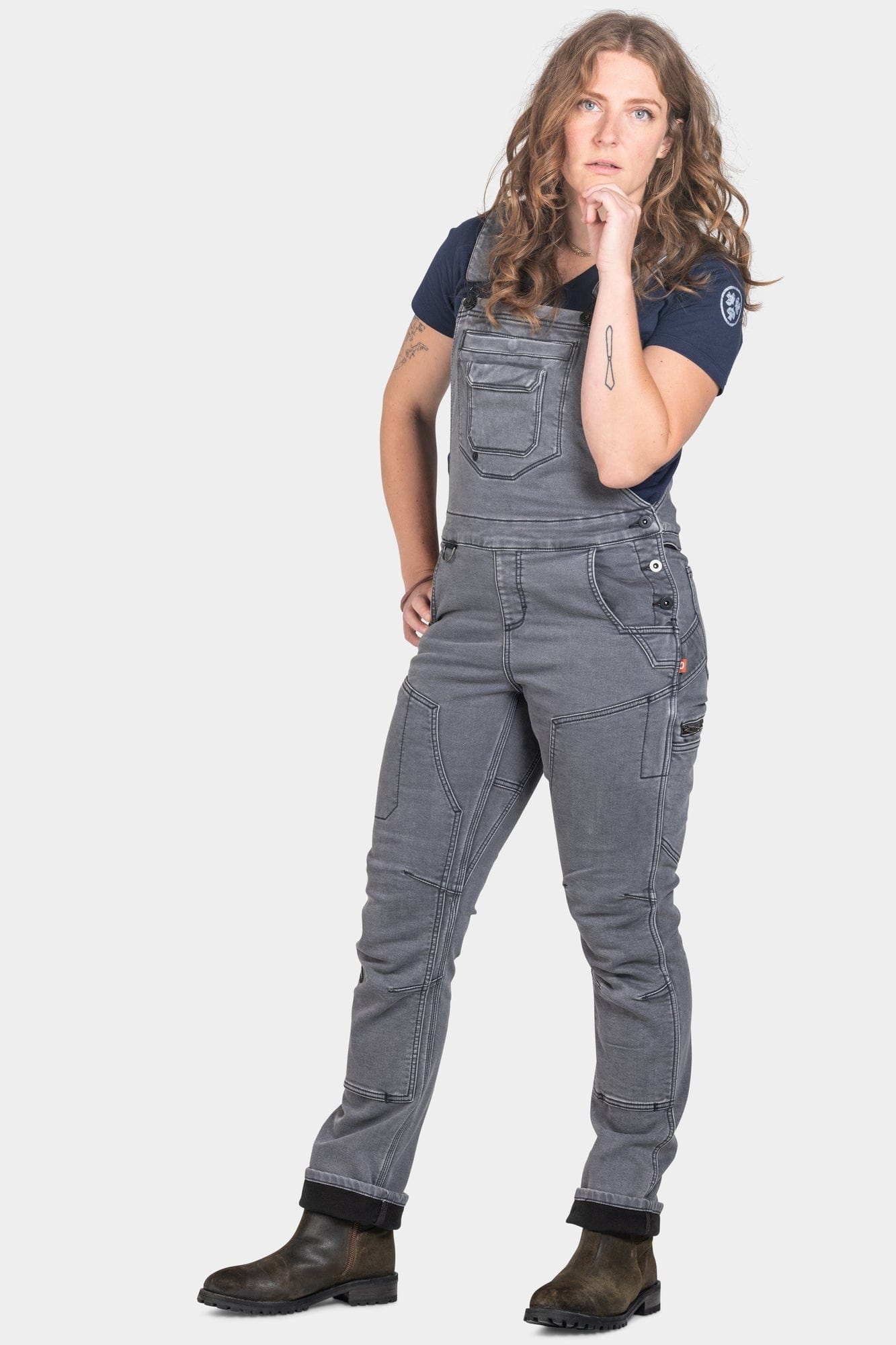 Freshley Drop Seat Overalls in Grey Stretch Thermal Denim Dovetail Workwear