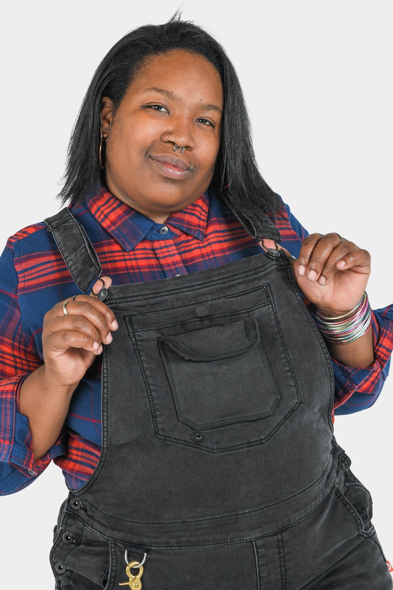 Freshley Drop Seat Overalls in Black Stretch Thermal Denim Dovetail Workwear