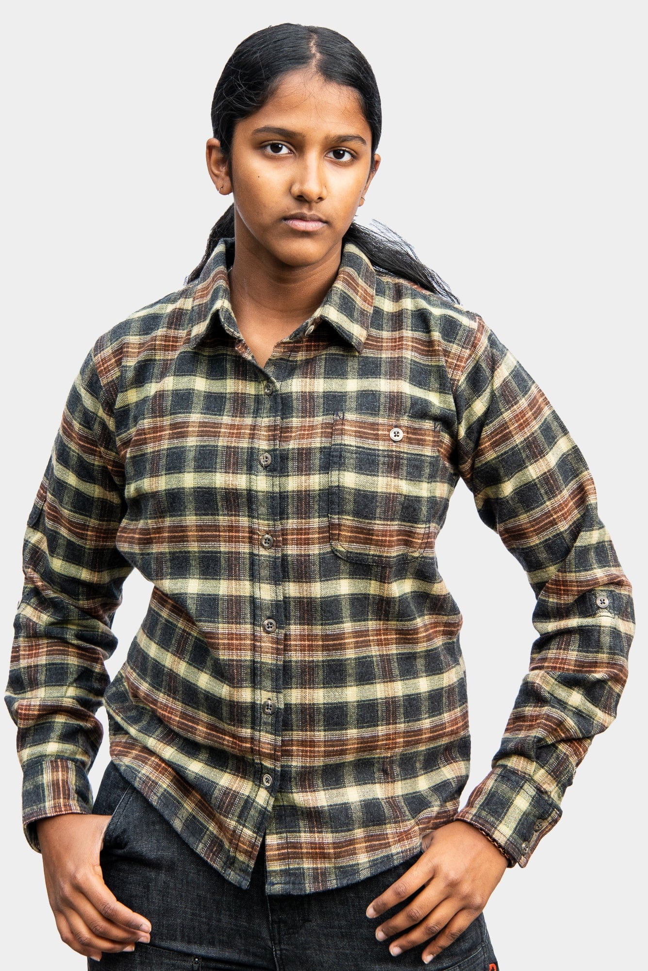 Closeout Givens Workshirt in Stretch Flannel - Coffee and Vintage Blue Work Shirt Dovetail Workwear