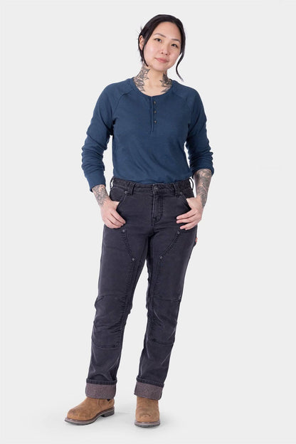 Britt Utility HOTSWAP™ Pant in Black Thermal Denim, insulated work pants with 11 pockets and double knees for cold weather durability and comfort.