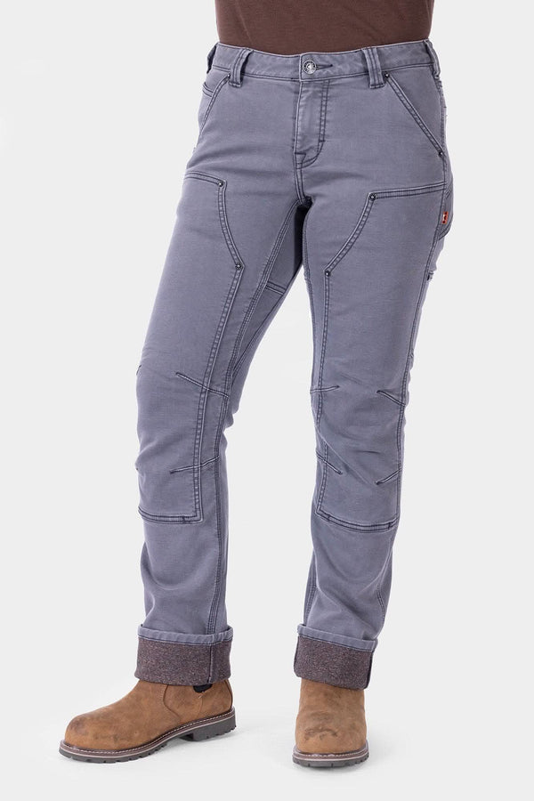 Front view of Dovetail Workwear’s grey thermal Britt Utility HOTSWAP™ Pants with straight leg fit and reinforced stitching for cold weather durability.