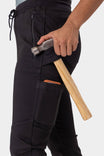 Christa X DIY Pant tool loop in use with hammer and phone pocket, designed for hands-on work with practical storage solutions.