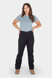 Dovetail Workwear Britt Utility Pant in No Fade Black Canvas worn by a woman with hands on hips, showing nested pockets, tool loop, and reinforced knees