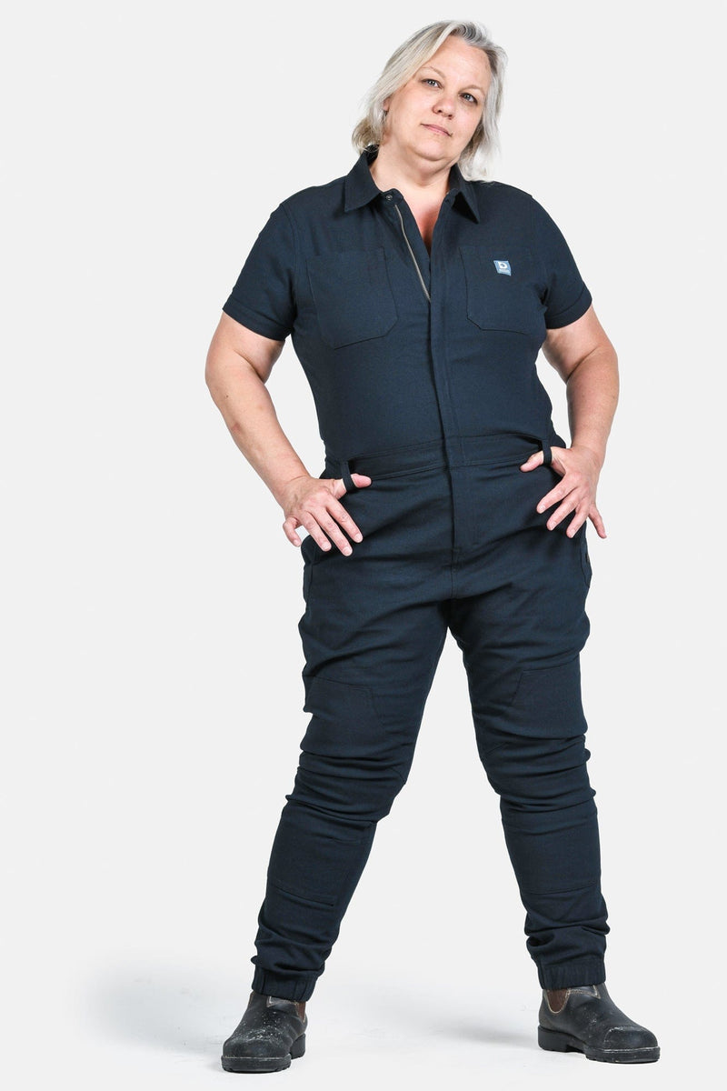 Hadley Short Sleeve Coveralls in Sulfur Navy Work Pants Dovetail Workwear