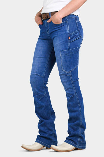 DX Bootcut Pant in Blue Sky Denim — Zip pocket detail — Dovetail Workwear