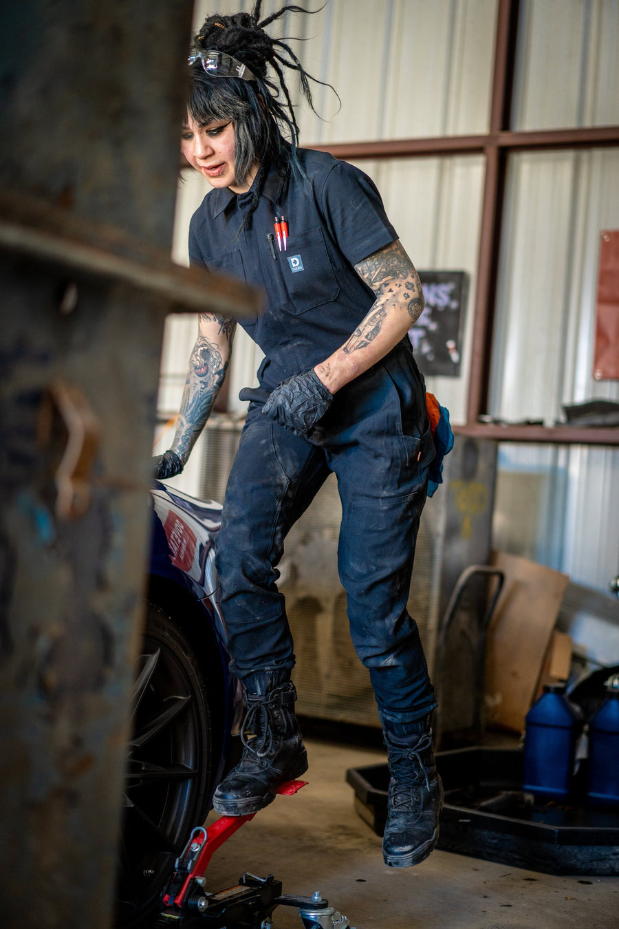 Hadley Short Sleeve Coveralls in Sulfur Navy Work Pants Dovetail Workwear