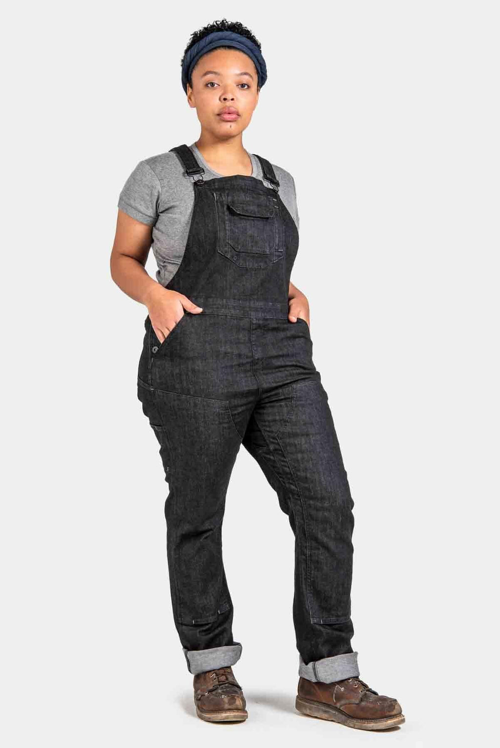Freshley Overalls For Women in Heathered Black Denim Work Pants Dovetail Workwear